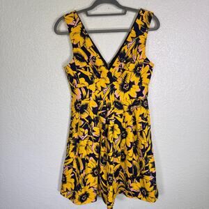 J Crew Dress Womens 4 Floral Pique Sunflower Pleated Sundress Yellow Preppy NEW
